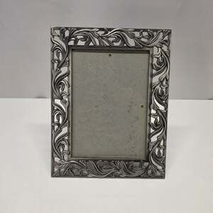 Vintage Chalice Photo Frame Satin Silver Pewter Tone Metal 5x7 Floral Ornate